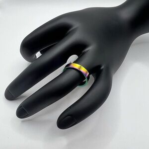 Rainbow Metallic Unisex Stainless Steel Ring Size 5
